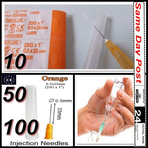 Medical needles injection orange 0.5mm x 25mm (25g x 1&#034;) sterile hypodermic for sale