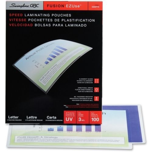Swingline GBC Fusion EZUse Laminating Pouches - Letter - 100 / Box - Clear