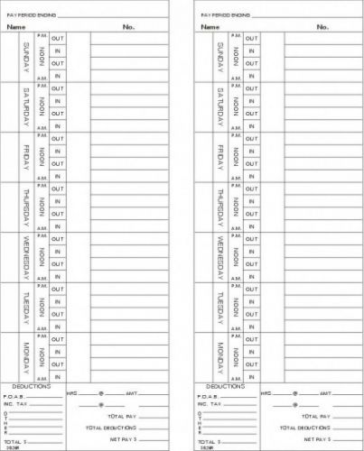 Time card bi-weekly double sided timecard 3826r-2 box of 1000 for sale