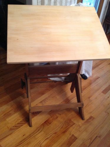 Vintage Oak wood Architect Drafting Table Tilt Adjustable Industrial