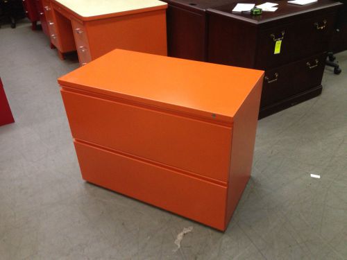 2 drawer lateral size file cabinet by herman miller in orange color w/lock&amp;key for sale