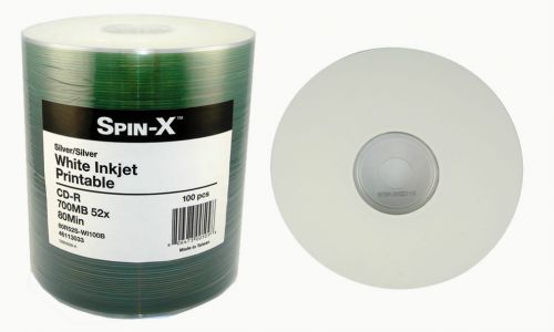 300 Spin-X Prodisc 52x CD-R White Inkjet Clear Hub Printable Blank Recordable CD