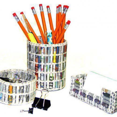 Handmade Office Set Desk Drawer Pen Pencil Card Holder Organizer - Newspaper