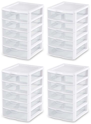 4) new sterilite 20758004 clearview small 5 drawer desktop storage unit white for sale