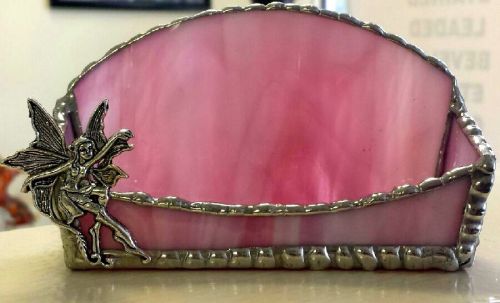 Fun &amp; Lovely Business Card Holder, Real Stained Glass, Decorative Hand Beading