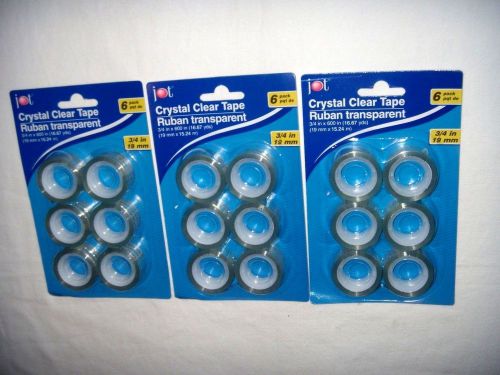Crystal Clear Tape Ruban Transparent 3-PACKS Lot of 18- 3/4 in X 600 in 1&#034; CORE