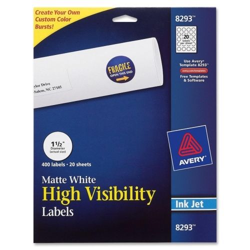 Avery High Visibility Label - 1.5&#034;Diameter- 20/Pk -Circle -Inkjet -White