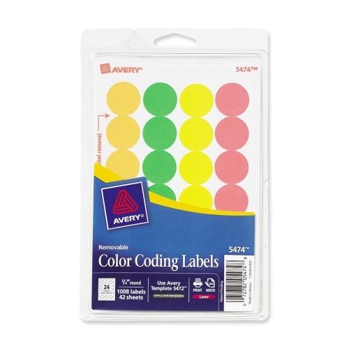 LOT OF 4 Avery Print or Write Round Color Coding Label - 0.75&#034;D - 1008/Pk