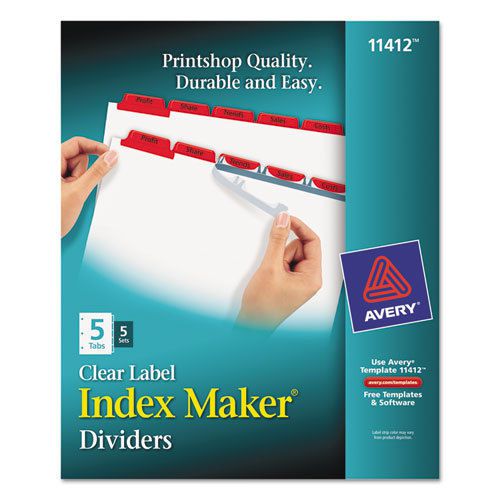 Index Maker Divider w/Color Tabs, Red 5-Tab, Letter, 5 Sets/Pack