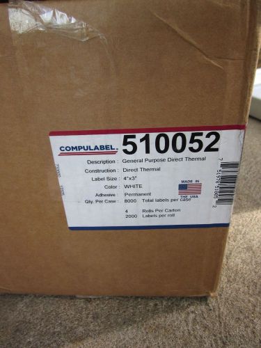 Compulabel 510052 Non-Perforated White Direct Thermal Labels 8000qty 4&#034; x 3&#034;