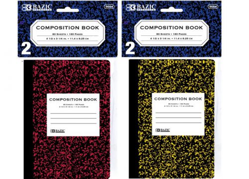 BAZIC 80 Ct. 4.5&#034; x 3.25&#034; Mini Marble Composition Book (2/Pack), Case of 24