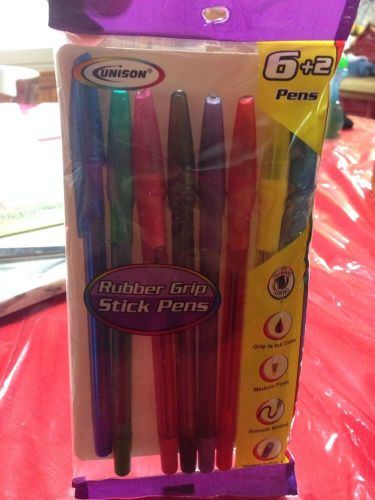 Unison 8 pack of rubber grip stick pens for sale