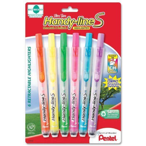 Pentel Handy-line S Retractable and Refillable Highlighters, Chisel Tip, New