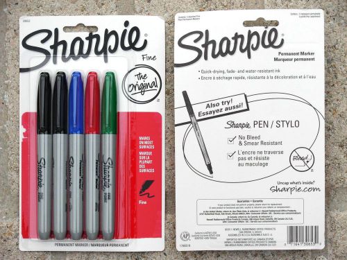 Sharpie Fine Assorted Color Permanent Markers, 2 Packs = 10 ct, NEW, FREE SHIP