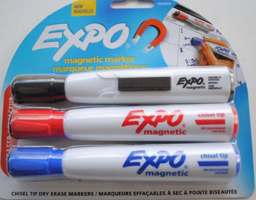 Expo Whiteboard Magnetic Marker with Eraser 3-Markers, Chisel Tip