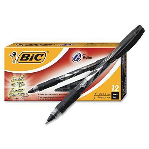 BIC Z4+ Roller Pen, Fine Point (0.7 mm), Black, 12 Pens New