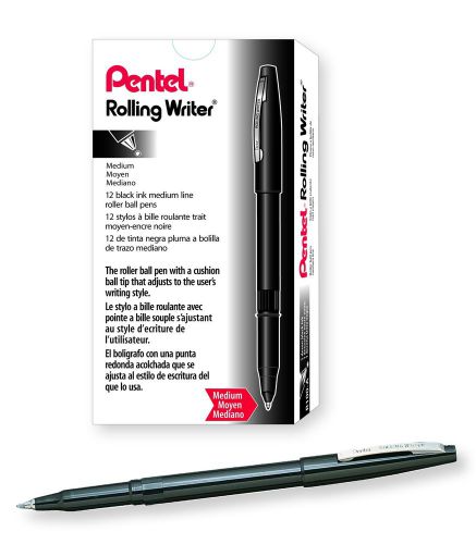 Pentel Rolling Writer Stick Roller Ball Pen, Medium Point, 0.40 mm Black Barrel