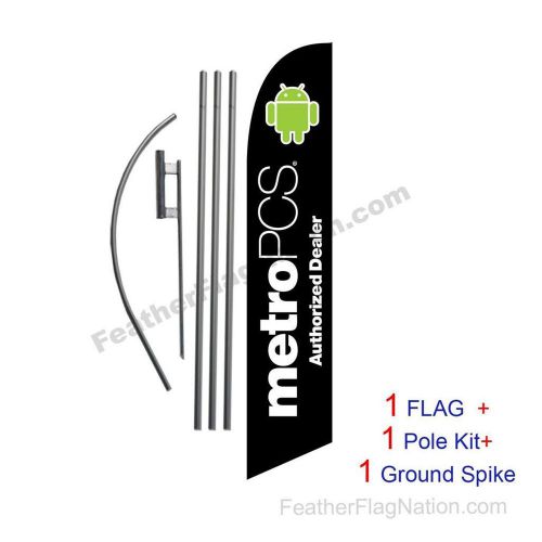 Black MetroPCS Auth Dealer  Feather Banner Swooper Flag Kit with pole+spike