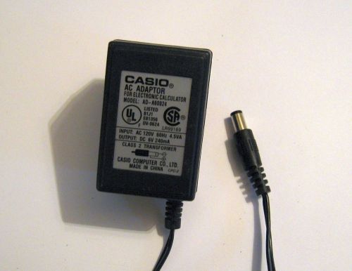 Casio AD-A60024 AC Adapter Power Supply, 6 Volt for Calculators, Genuine Part