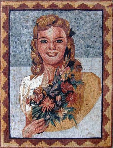 Lady and Flowers Marble Mosaic Mural Hand made