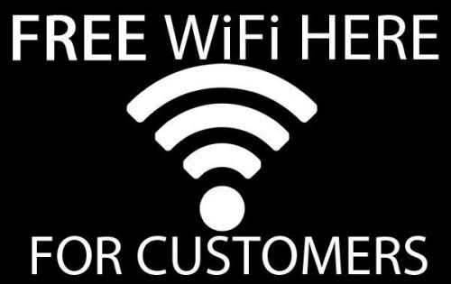 5x8 in B/W FREE WiFi HERE FOR CUSTOMERS Business Sticker -internet logo wireless