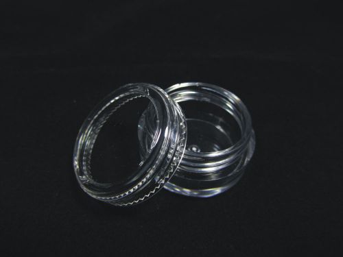25 clear plastic jars container w/ clear screw on lids - 5 gram / 5 ml #5014 for sale