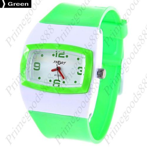 White Face Plastic Strap Lady Ladies Wrist Quartz Wristwatch Women&#039;s Green