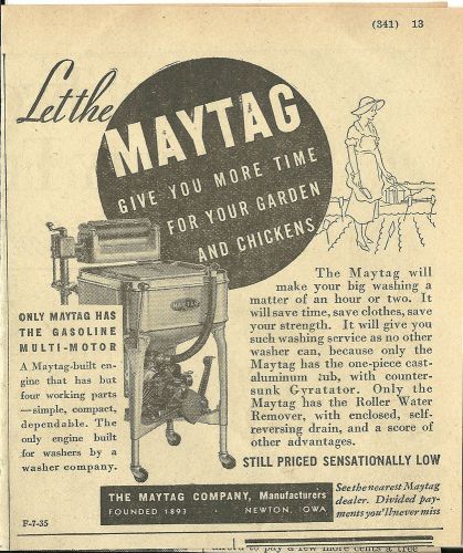 June 1935 Maytag Co. Newton,Iowa Maytag Washer with Gasoline  Engine ad