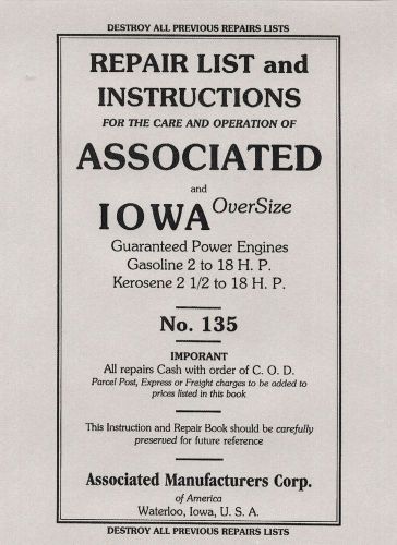 Associated and iowa oversize instruction &amp; repair book for sale