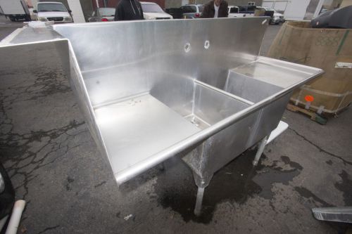 2 Well Commercial Kitchen Sink w Back- on legs  79&#034;wide