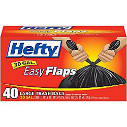 Hefty(R) EasyFLAPS Trash Bags, Black, 30 Gallons, Box Of 40