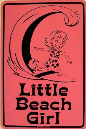 Little Beach Girl Ocean Waves Beach Pink Surfing Aluminum Sign