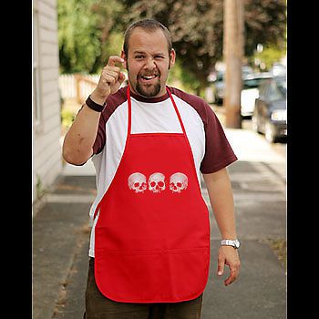 Three Skull Blood Red Grilling Kitchen Apron Macabre Goth Cook Chef Punk Death