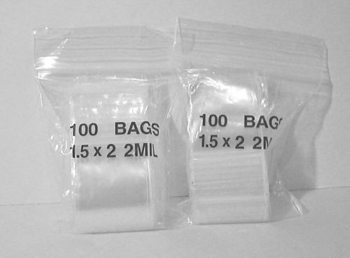 200  1.5&#034; x 2.0&#034;  Clear Zip Lock Storage Bags Strong 2 Mil thick  Gems Beads