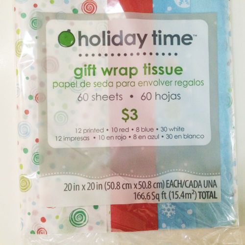 60 Sheet of Holiday Time Gift Wrap Tissue  20&#034; X 20&#034;