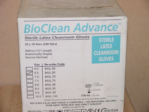 Nitritex bioclean advance sterile latex gloves 12&#034; size 6.5 200 pairs for sale