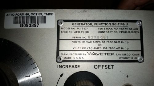 Wavetek Sweep Signal Function Generator SG-1146/U 142-S-527