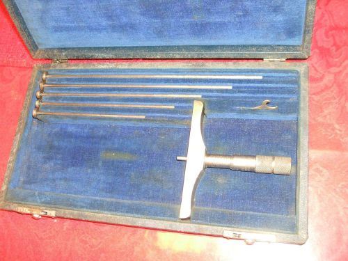 Brown &amp; sharpe depth micrometer/gauge  w/ wrench + case machinist/precision tool for sale