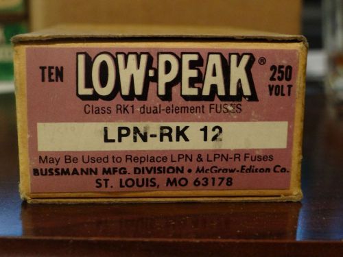 Lot (10) Bussman LPN-RK12 Low peak fuses 12 Amp 250 Volt K5