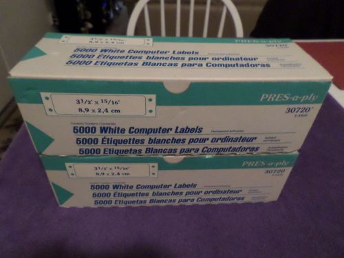 ( 2 ) boxes pres-a-ply 5000 white computer labels 3 1/2&#034; x 15/16&#034; 30720 e-4400 for sale