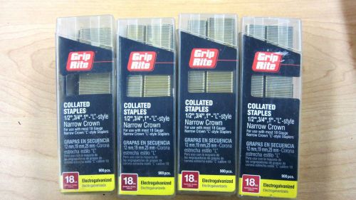 GRIP RITE COLLATED STAPLES 1/2, 1&#039;&#039;-L STYLE  NARROW CROWN 18 GA. 900 PCS-4 BOXES
