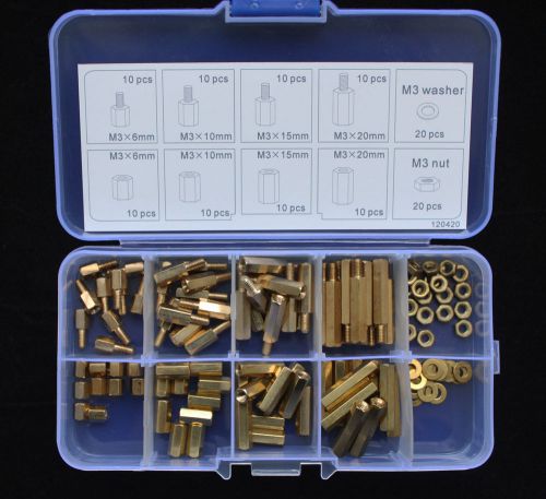 New 120pcs M3 Brass(copper) Spacer Standoff / Nut/Washer  Assortment Kit 120420