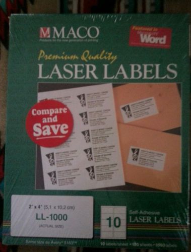 MACO Laser Labels LL-1000 2 x 4 (100 sheets/10 laser labels)