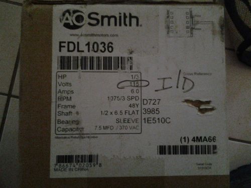 FDL1036  1/3 HP, 1075 RPM, 3 SPEED, NEW AO SMITH ELECTRIC MOTOR