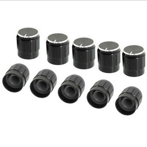 10x Volume Control Rotary Knobs Black for 6mm Dia Knurled Shaft Potentiometer SK