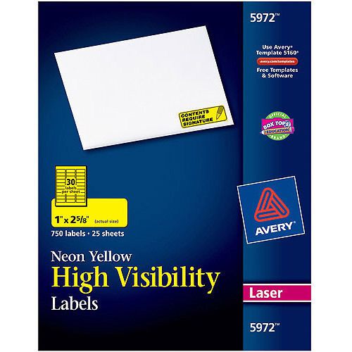 NEW Avery 5972 - High Visibility Laser Labels - 1&#034;x2-5/8&#034; - 750/PK - Neon Yellow