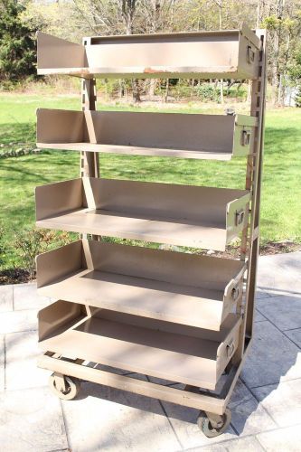 Large Vintage Industrial Metal LIBRARY BOOKCASE Cart on Wheels Removable Shelves