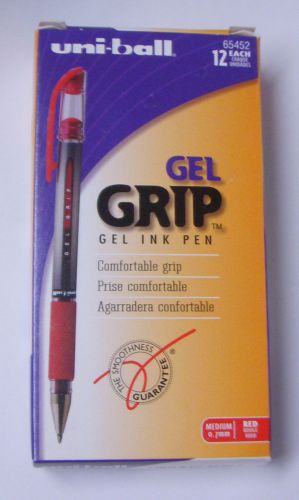 Uni-Ball GEL GRIP Rollerball Pens, 0.7mm MED Point, RED Ink, BOX of 12 (65452)