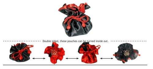 1 dz 12 BLACK RED REVERSIBLE DRAWSTRING FAVOR POUCH GIFT BRIDAL PARTY TRAVEL