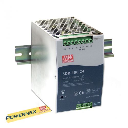 Meanwell 480w sdr-480-24 din rail ac to dc power supply single output dc24v for sale